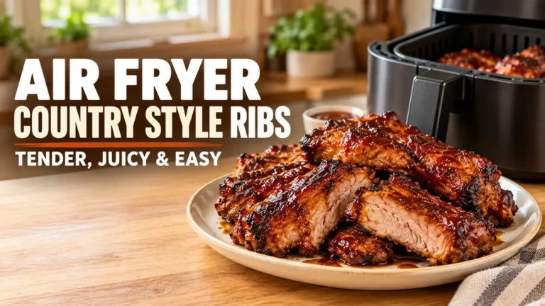 Delicious country style ribs cooked in an air fryer.