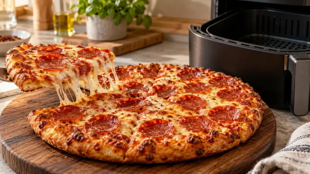Melted cheese and pepperoni on a freshly baked pizza
