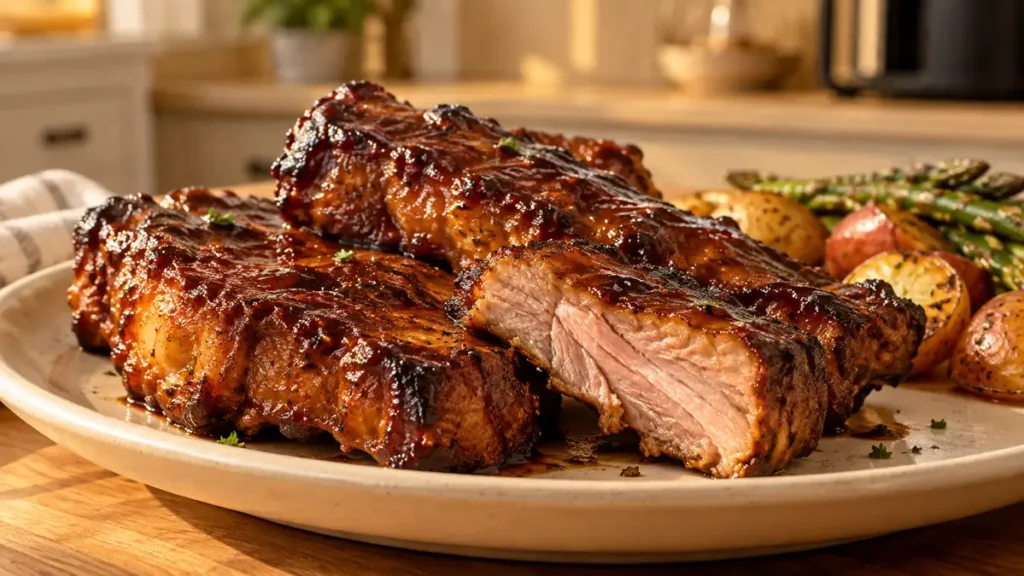 Country Style Ribs in Air Fryer: Tender, Juicy & Easy 5 Delicious grilled steak served with roasted vegetables on a plate.