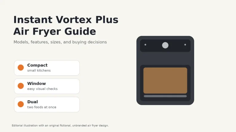 Editorial illustration of a generic single-basket air fryer for the Instant Vortex Plus buying guide