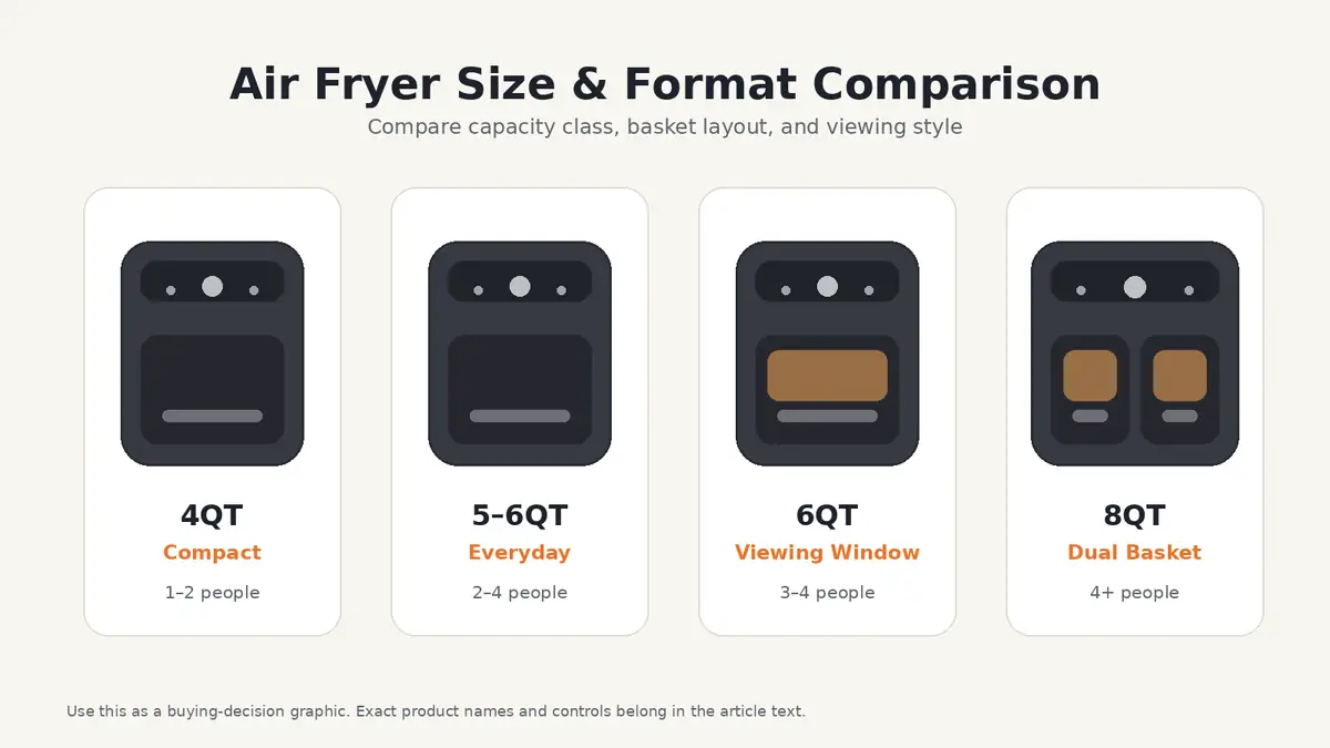 Instant Vortex Plus Air Fryer: Models, Features & Use 2 Editorial comparison of generic compact, everyday, viewing-window, and dual-basket air fryer formats